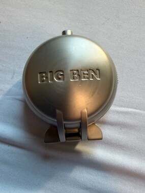 Vintage Big Ben Travel Alarm Clock Brushed Metal Folding Case
